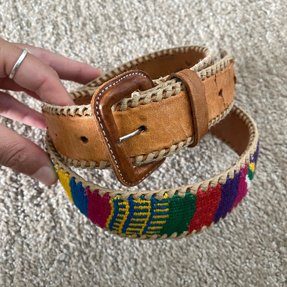 ✨Handmade Handwovn Cotton on Leather Sz 30 Belt made in Guatemala✨